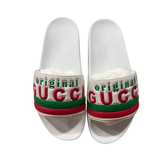 Gucci Original Logo Web Slide Sandals White Red Green Men’s UK 10 main image 4